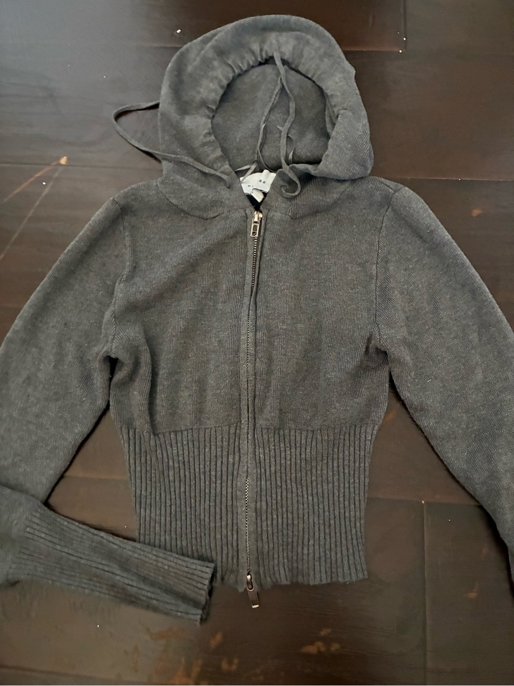 SHEIN Charcoal Gray Zip-Up Hooded Cardigan